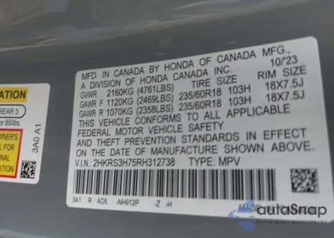 2024 Honda Cr-V Exl from USA, damaged, VIN 2HKRS3H75RH312738
